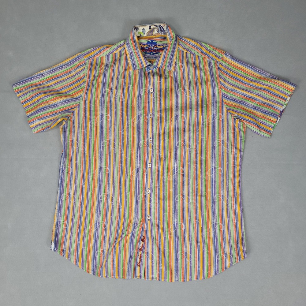 Robert Graham Shirt Mens M Multi Stripe Paisley Classic Fit Cotton Short Sleeve - Picture 3 of 9